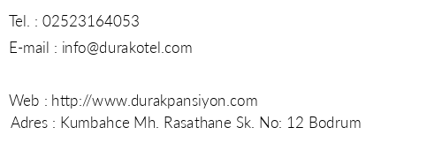 Bodrum Durak Otel & Pansiyon telefon numaralar, faks, e-mail, posta adresi ve iletiim bilgileri